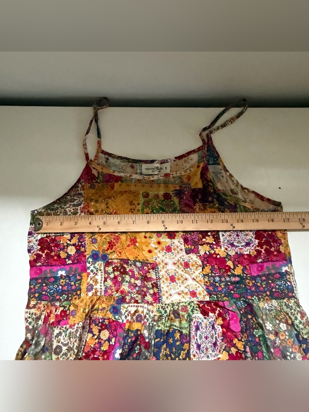 Natural Life Wide Leg Jumpsuit Patchwork Overalls Yellow Pink Size Small Boho - Picture 5 of 12